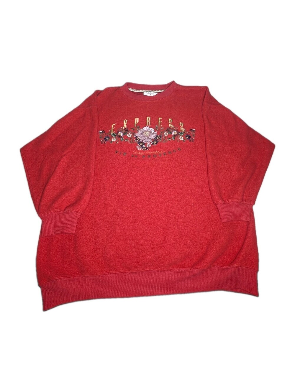 Express Sweater Medium Oversize Red Floral Embroidered Vie De Provence Vintage